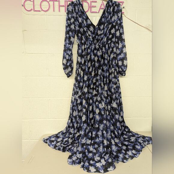 Rtr sz6 ML Monique Lhuillier Melanie Dress floral printed v-neck dark midnight - Picture 4 of 10